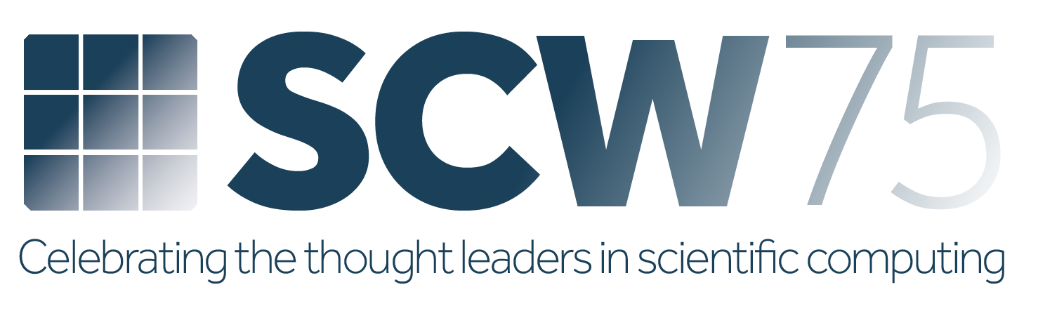 The Scientific Computing World 75 logo in blue. The subhead reads: Celebrating the thought leaders in scientific computing